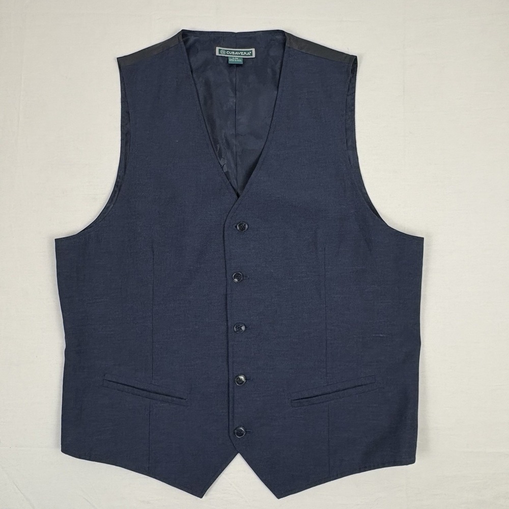 Cubavera Vest/Waistcoat L Navy Nailhead EUC Linen Blend Satin Back Buckle